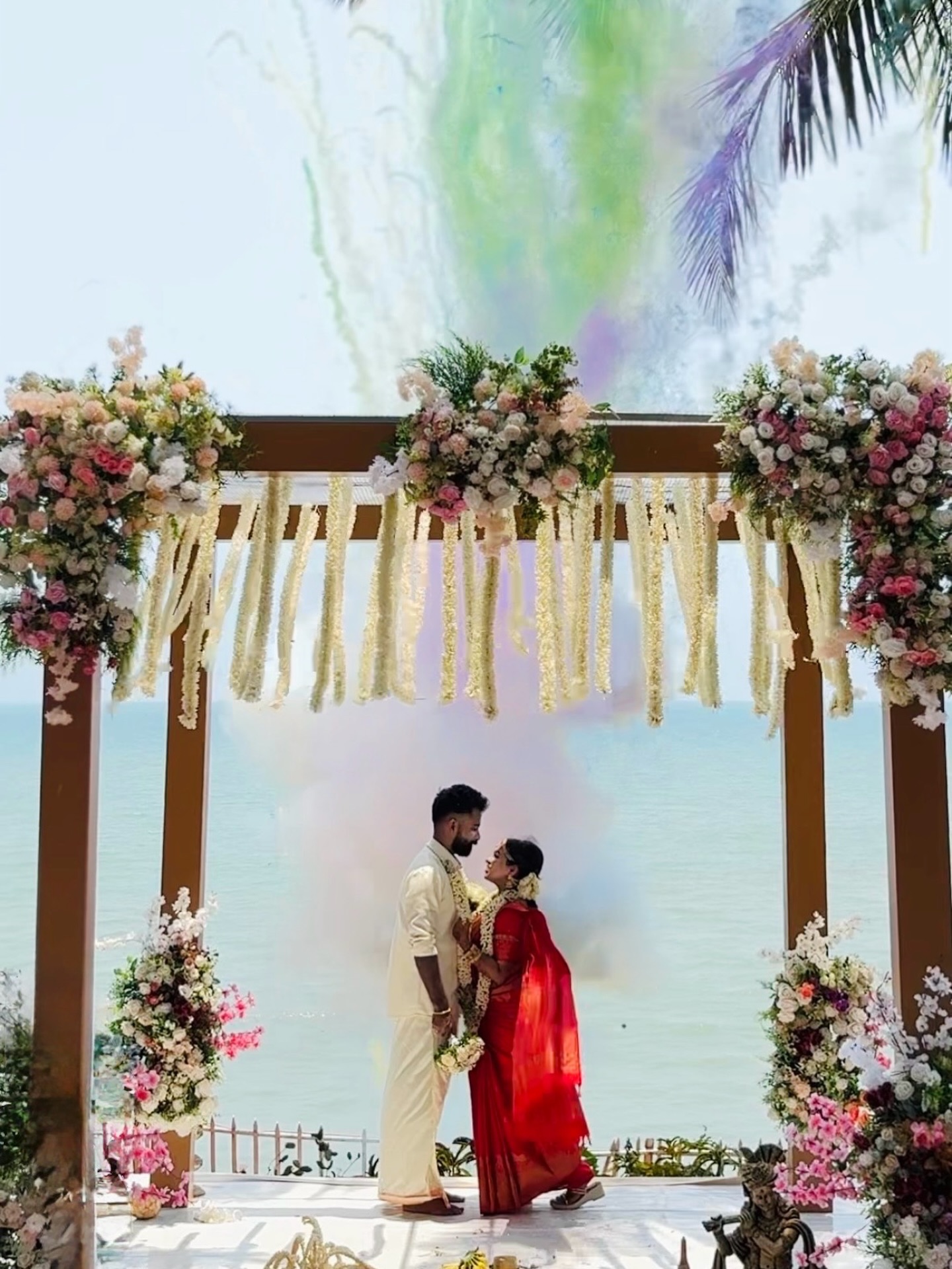 Beachside wedding stage by Alnico Events